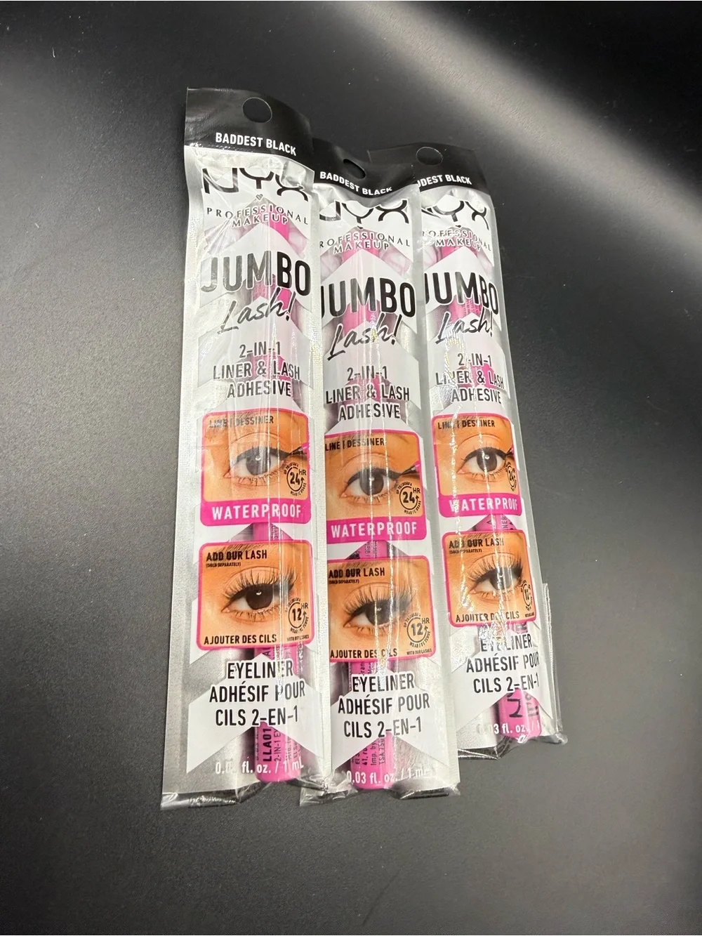 NYX Jumbo Lash 2-in-1 Liner & Lash Adhesive - Baddest Black -Lot of 3-